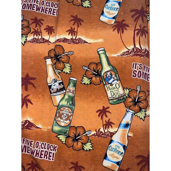 Big Dogs Shirt Size L Orange Floral Hawaiian It's 5 O'clock Somewhere 100% Silk - Picture 7 of 16